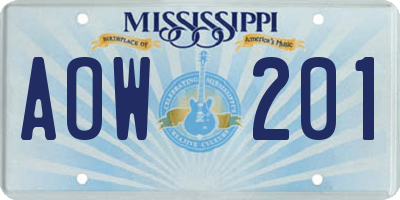 MS license plate AOW201