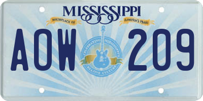 MS license plate AOW209