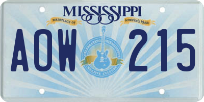 MS license plate AOW215