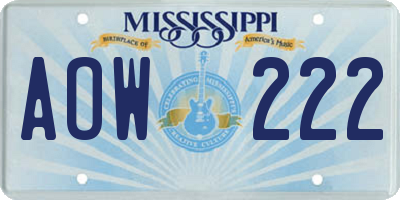 MS license plate AOW222