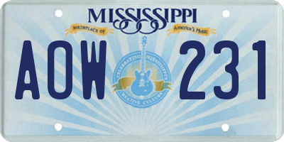 MS license plate AOW231