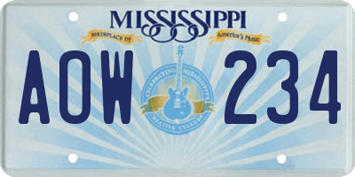 MS license plate AOW234