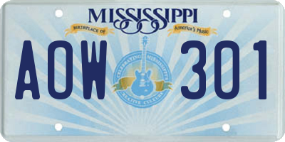 MS license plate AOW301