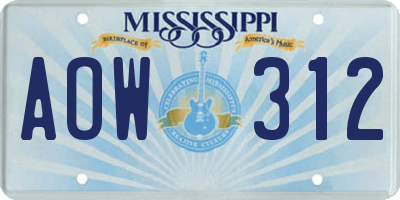 MS license plate AOW312