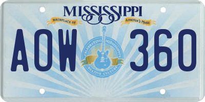 MS license plate AOW360