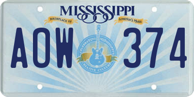 MS license plate AOW374