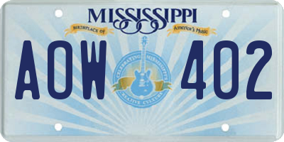 MS license plate AOW402