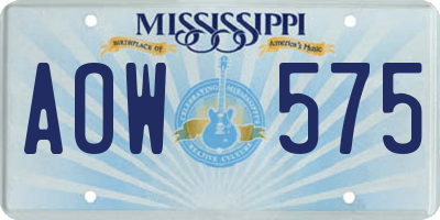 MS license plate AOW575