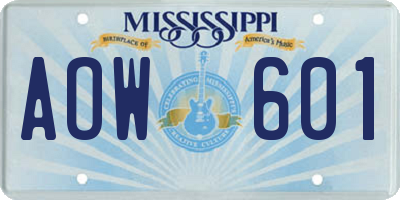MS license plate AOW601