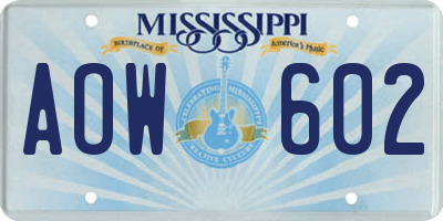 MS license plate AOW602