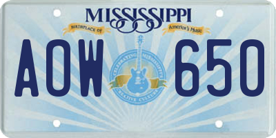 MS license plate AOW650