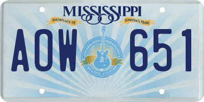 MS license plate AOW651
