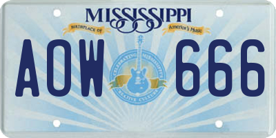 MS license plate AOW666