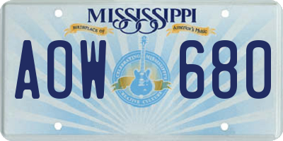 MS license plate AOW680