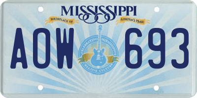MS license plate AOW693