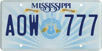 MS license plate AOW777