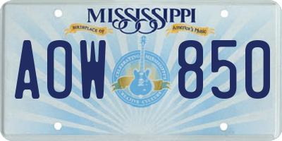 MS license plate AOW850