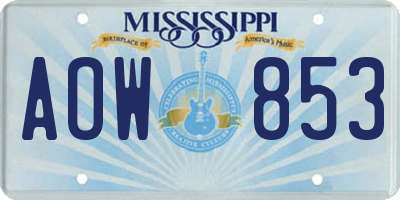 MS license plate AOW853