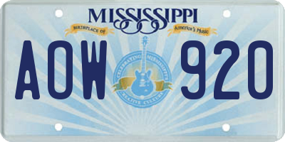 MS license plate AOW920