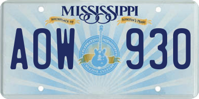 MS license plate AOW930