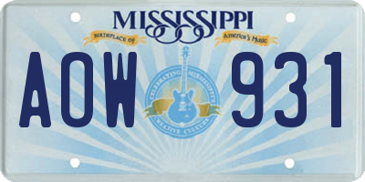 MS license plate AOW931