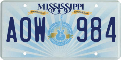 MS license plate AOW984