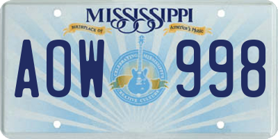 MS license plate AOW998