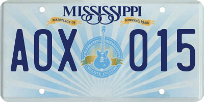 MS license plate AOX015
