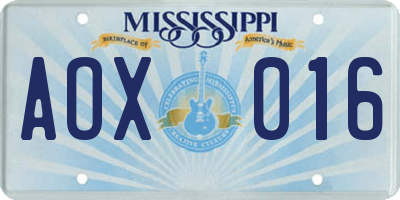 MS license plate AOX016
