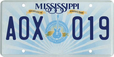 MS license plate AOX019