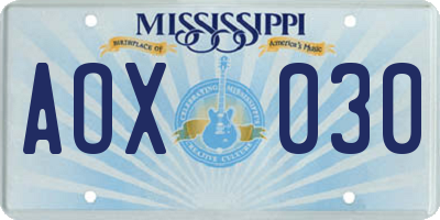MS license plate AOX030