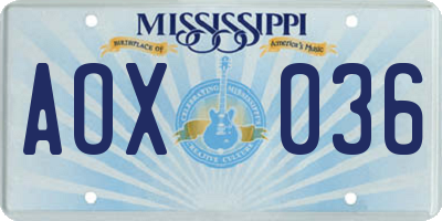 MS license plate AOX036