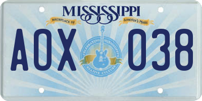 MS license plate AOX038