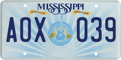 MS license plate AOX039