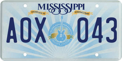 MS license plate AOX043