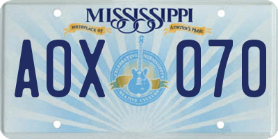 MS license plate AOX070