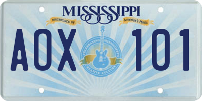 MS license plate AOX101