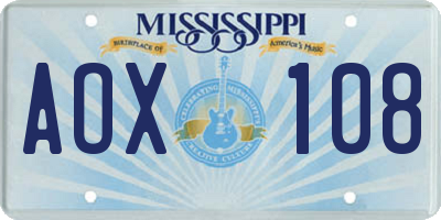 MS license plate AOX108