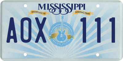 MS license plate AOX111