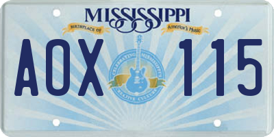 MS license plate AOX115