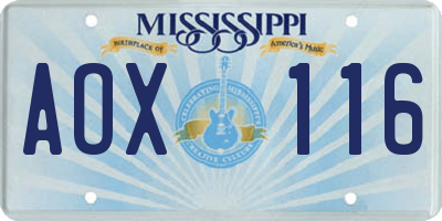 MS license plate AOX116