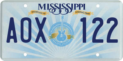 MS license plate AOX122