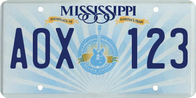 MS license plate AOX123