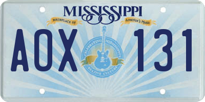 MS license plate AOX131