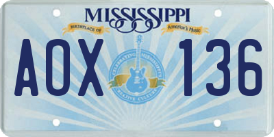 MS license plate AOX136