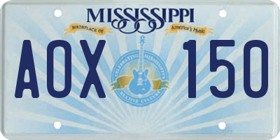 MS license plate AOX150