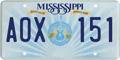 MS license plate AOX151