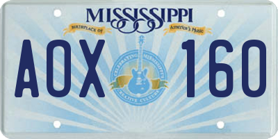 MS license plate AOX160
