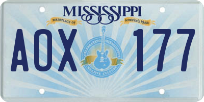 MS license plate AOX177