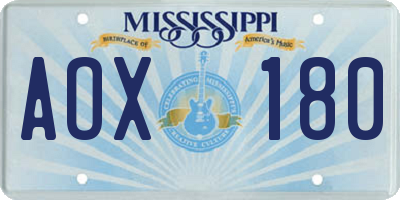 MS license plate AOX180